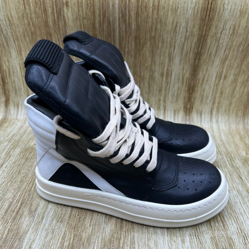 Rick Owens Geobasket Sneakers Women's Size 5 EU 35 Black White Leather High Top
